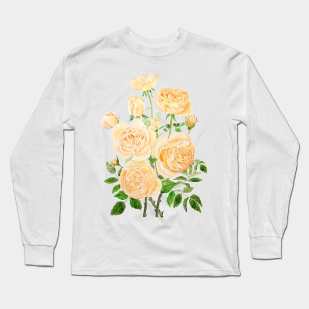 orange pat Austin rose watercolor painting Long Sleeve T-Shirt by colorandcolor